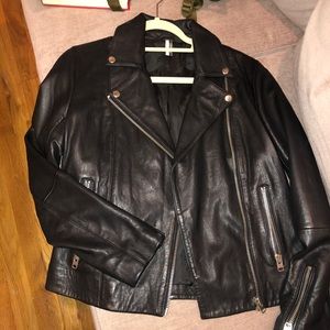 Genuine black leather moto jacket Topshop Boutique